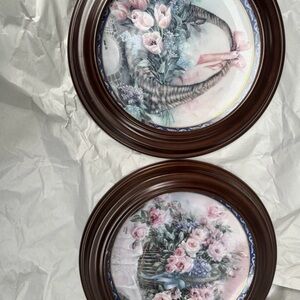 Lena Lui art fine china set of 2 WJ George with wooden frame